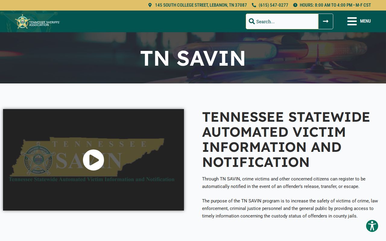 TN SAVIN Monroe County VINE arrest check instructions