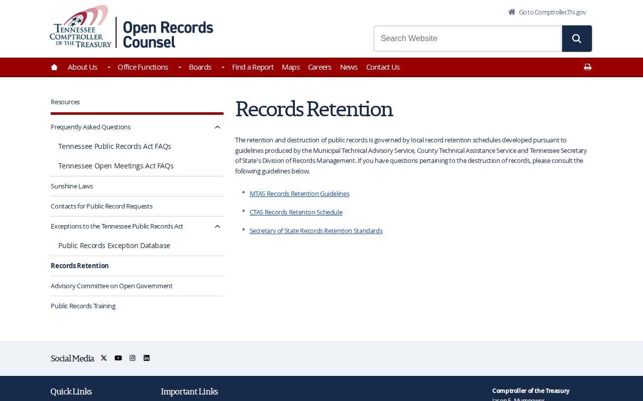 Tennessee retention guidance for Monroe County arrest reports