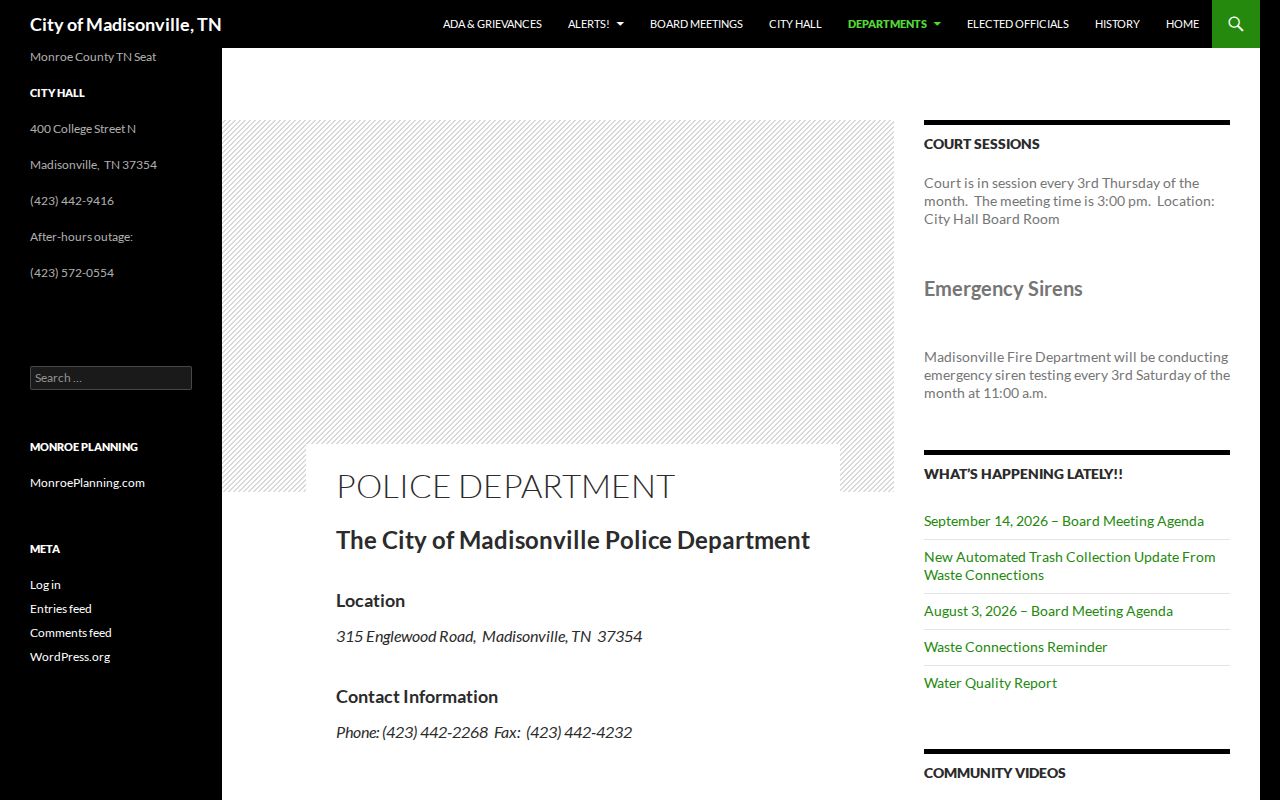 Madisonville Police Department recent arrest contact