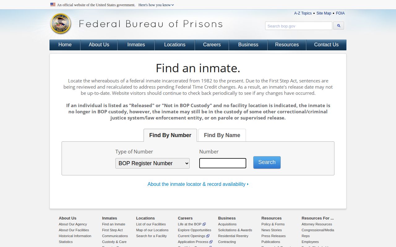 Federal custody locator separate from Monroe County VINELink